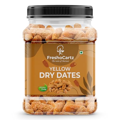 FreshoCartz Yellow Sukha Khajoor 1kg| Authentic Dry Dates | Peela Chhuhara for Indian Cooking, Gift Hampers & Traditional Preparations