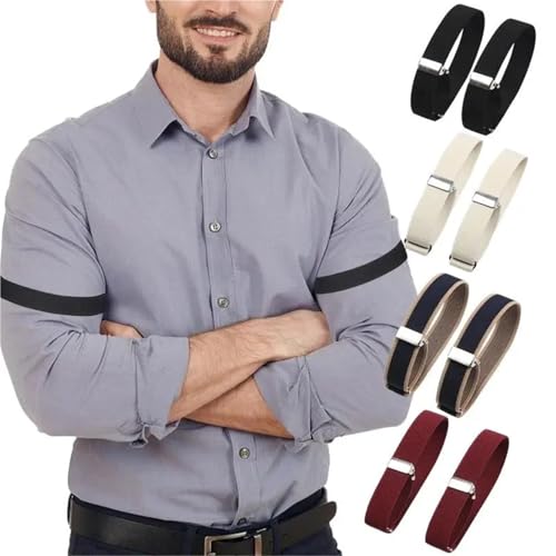 Xuanqiu 12 Pair Shirt Sleeve Holders – Elastic Arm Cuffs with Non-slip Metal Bracelet Design for All Genders(Black)