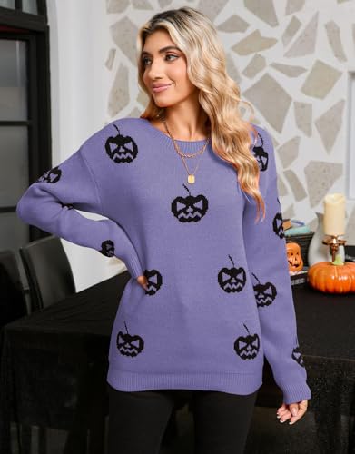 Women's Pullover Sweaters Long Sleeve Crew Neck Cute Multi-Hearts Knitted Casual Sweater