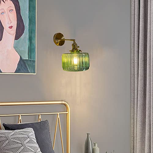 Wlmehujj Vintage Wall Sconces With Switch Glass Shade Morden Brass Wall Light Fixtures E27 Base Bedside Wall Mounted Lamp For Bedroom Bathroom Living Room Farmhouse Vanity (Green) #TOP3