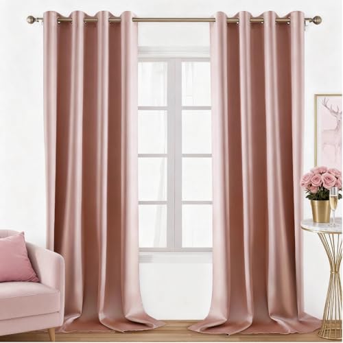 HOMEIDEAS 2 Panels Blush Pink Faux Silk Blackout Curtains, 52 X 108 Inch Room Darkening Satin Thermal Insulated Window Drapes for Bedroom, Indoor, Nursery HOMEIDEAS 2 Panels Blush Pink Faux Silk Blackout Curtains, 52 X 108 Inch Room Darkening Satin Thermal Insulated Window Drapes for Bedroom, Indoor, Nursery