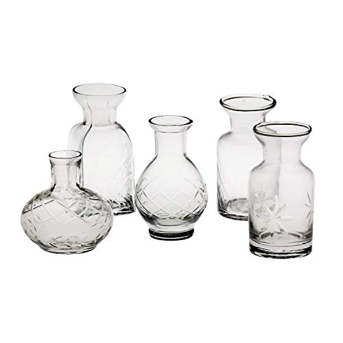 ART & ARTIFACT Mini Vases for Flowers - Small Glass Vases, Clear 5 Vase Set Single Bud Vases for Flowers, Room Decor - Clear