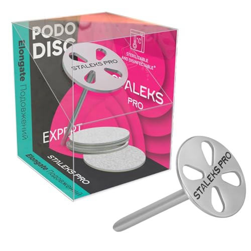 Staleks Pododisc EXPERT Pediküre-Disk aus Edelstahl verlängert + 5 Einweg-Klebepads 180 Grit, Durchmesser 20 mm