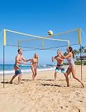Höhenverstellbares 4 Square Volleyballnetz-Set – 14FT Outdoor Teamsport, stabiles 4-Wege Netz, inkl. Volleyball, Pumpe, Hammer, Tragetasche – Perfekt für Strand, Garten & Park – Farbe: Gelb