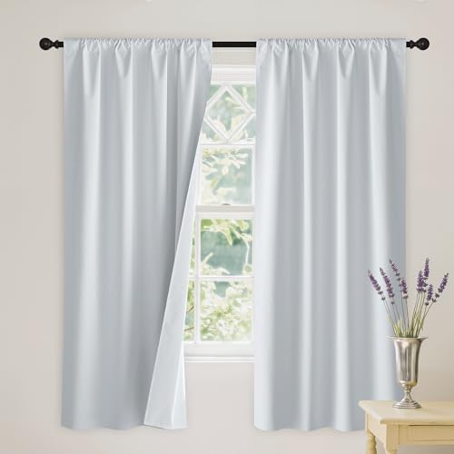 RYB HOME White Blackout Curtains for Bedroom, 100% Blackout Thermal Insulated Noise Reducing Curtains for Living Room Nursery, 34 inches Wide by 63 inches Long, 2 Panels Set