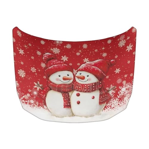 Image of Red Christmas Prints Car Cover - Elastic Polyester, Washable, Easy Installation for Car Hood - Christmas Decorations and Gifts