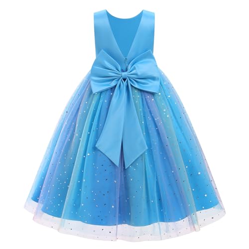 IDOPIP Girls Sequin Dress Sparkly Party Formal Pageant Birthday Wedding Flower Girl Dresses Sleeveless Rainbow Tulle Gowns