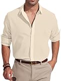 [Matériel] - Chemise en lin pour hommes en 80% coton + 20% lin, tissu doux, léger et respiratoire, anti-soudure, couleur durable, sympathique avec la peau, agréable à porter et facile à laver.