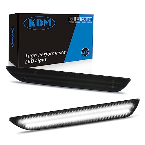 KDM LED Fender Side Marker Reflectors Lights Dual Rows,Compatible for 2015-2022 Ford Mustang Assembly Rear Side Bumper Marker Lamp,Smoked Lens Bright White Pack of 2