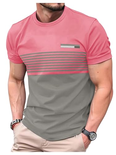 COZYEASE Men's Color Block Striped T Shirt Short Sleeve Crew Neck Summer Tops Casual Office Tees
