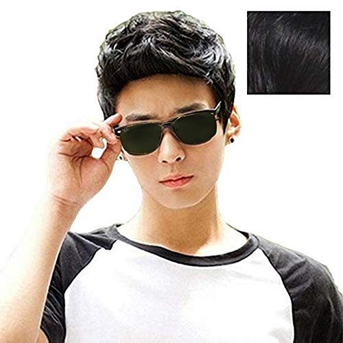 TopWigy Short Bob Straight Wig with Bangs, Black Lace Front Synthetic Heat Resistant Wig for Woman, Cosplay Costume Daily Party Wigs(16", Natural Black) (Aircraft Black)