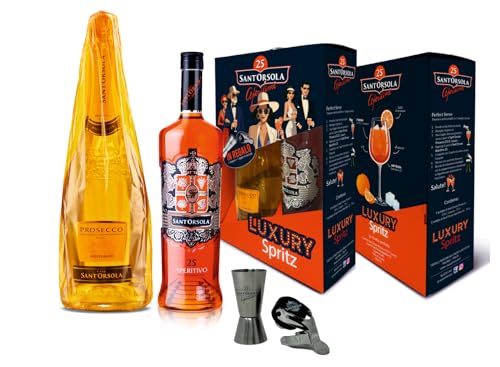 Sant'Orsola Luxury Spritz - 25 Aperitivo per Spritz dal Gusto Equilibrato + Proseco D.O.C. Millesimato Extra Dry Luxury + Stopper + Jigger