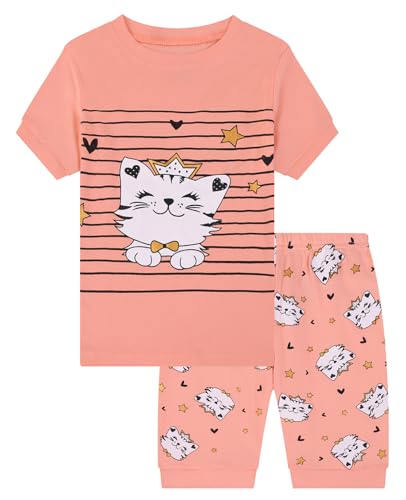 Benaive Girls Pajamas Sets 4 Pieces 100% Cotton Girls Summer Pjs Short Sleeves Kids Sleepwear Size 3T - image 2