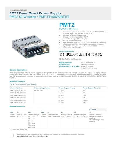 PMT-24V50W2BA convertisseur AC-DC fermé 24V pour intégration industrielle