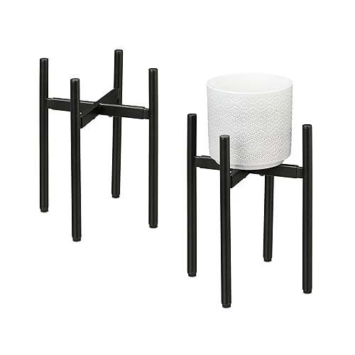 Relaxdays Set 2 Soportes Plantas Ancho Ajustable, 26x26-37x37cm, Portamacetas Metal, Estante Maceta, Negro, Hierro