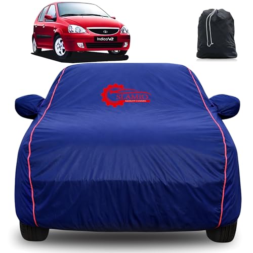 Image of 100% Waterproof Car Cover for Tata Indica V2 2001-2018 | All-Weather, Dustproof & UV Protection | Heavy-Duty 3-Layer Fabric | Custom Fit with Mirror & Antenna Pocket | Navy Blue