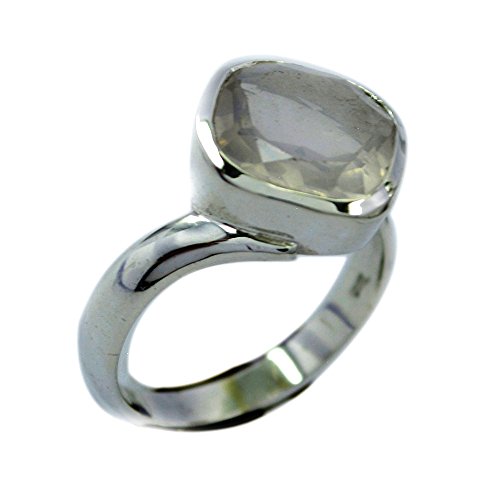 Bague quartz rose véritable sertie de lunette anneau argent taille coussin