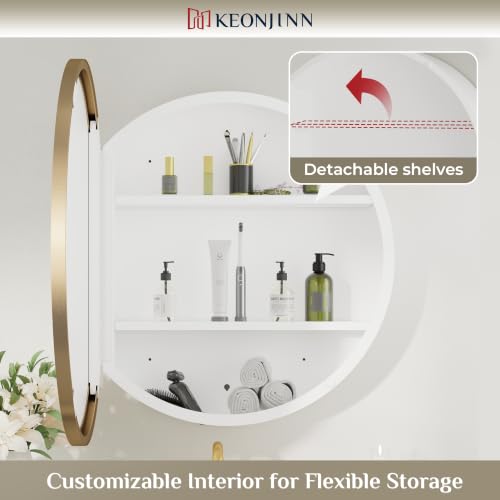Image of Keonjinn 20x20 in Round Medicine Cabinet Mirror for Bathroom, Wall Mounted