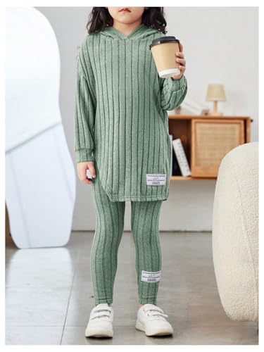 Image of Floerns Girl's 2 Piece Outfit Letter Patched Long Sleeve Hoodie with Leggings Set