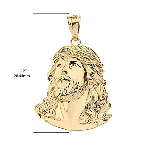 10K Yellow Gold 1-1/8" Face of Jesus with Crown of Thorns Christian Dangling Pendant Charm3