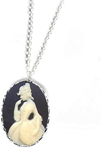 Black Vintage Style Cameo Necklace, Victorian Lady, 25x18mm (#1)