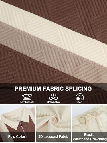 UOUA Mens Summer Track Suits 2 Piece Shorts Sets Short Sleeve Sweatsuit Outfits 1/4 Zip Golf Polo Splicing Striped Shirts4