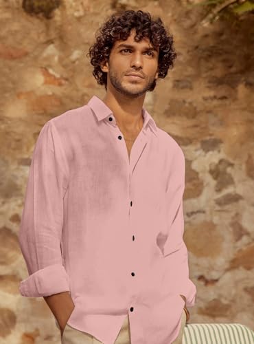 Image of Men's Long Sleeve Linen Shirt, Button Down, Casual Collared, Full Sleeve Shirt