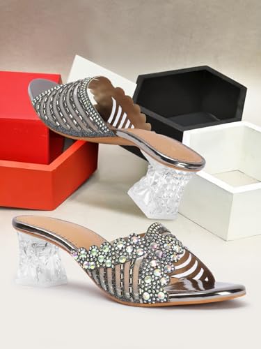 Image of Denill Women Wedding /Party Block Heel Slip-On Fashion Sandal for Women & Girls