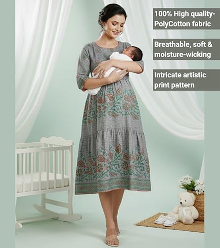Image of DUMMY SHAPE Feeding Kurtis for Women Cotton Blend | Printed Pregnancy Flare Kurta with Dual Nursing Zippers to Pre & Post Partum | Maternity Dresses | Gifts for Pregnant Woman