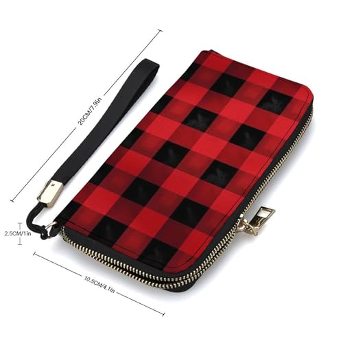 Red Black Buffalo Check Plaid Ladies' Leather Wallet With Hand Strap Slim Vertical Purse Wallets Card Case Long Zip Around Long Wallet Credit Cards Holder Phone Clutch2