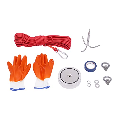 2625lbs Double-Sided Magnet Fishing Kit with 100ft Nylon Rope, Non-Slip Gloves & Grappling Hook - Stainless Steel Electroplated Salvage Tools for Ships/Rivers/Industrial Use (Complete Bundle Pack)