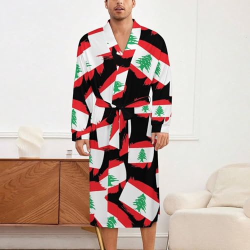 Lebanon Flag Soft Robe Long Sleeve Bathrobes V Neck Sleepwear Spa Robes with Belt Men Woman2