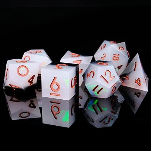 Cttasty Dice Set Resin Sharp Edge DND Dice Set Handmade 7pcs Polyhedral Dice Set DND RPG MTG Role Playing Game Dice Set D&D Dice with Gift Case for DND Dungeons and Dragon Dice (Justice Messager)