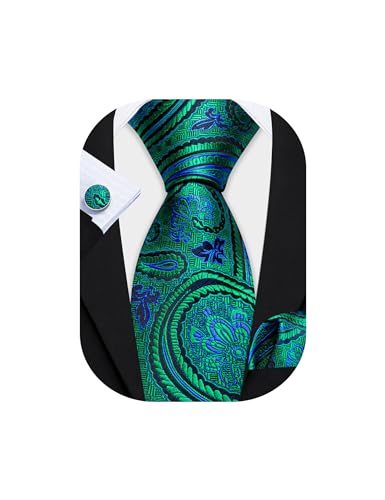 Image of Barry.Wang Men Tie Set Floral Paisley Silk Necktie Pocket Square Cufflinks Formal Wedding Party Business