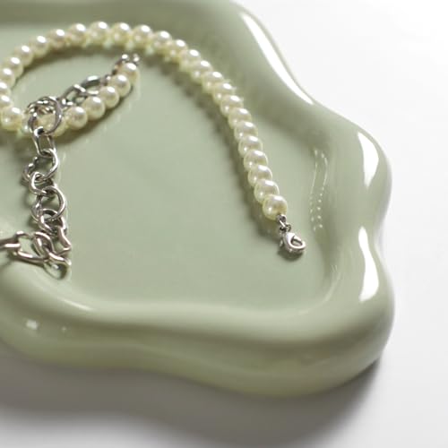 Image of Jewelry Dish Trinket Tray for Women, Ring Dish Holder, Unique Cloud Shape Ceramic Plate Cute Things Vanity Aesthetic Room Decor Mother's Day Birthday (Mint Green)