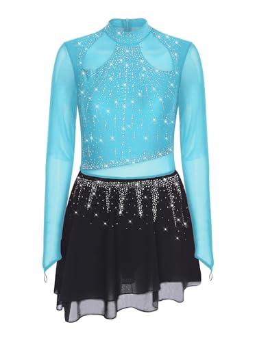 Robe danse lyrique zippée et fluide vêtement de patinage bleu clair
