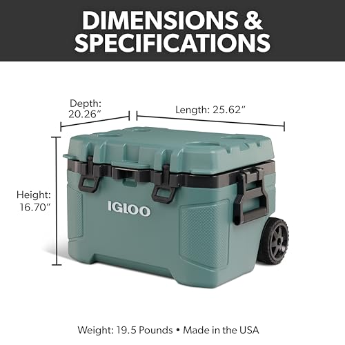 Image of Igloo Trailmate 52Qt Wheeled Cooler, Insulated Hard Shell Ice Chest, Spruce