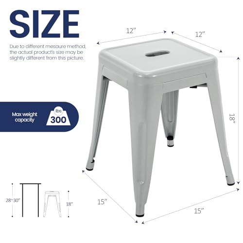 Image of Brage Living 18 Inch Industrial Metal Stools Set of 4, Stackable Classroom Stools, Backless Metal Dining Chairs for Indoor Outdoor, Kitchen Short (Pearl Silver)