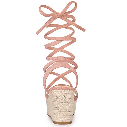 Allegra K Women's Lace Up Wedge Heel Platform Slingback Pink Strappy Sandals - 7 M Us #TOP3