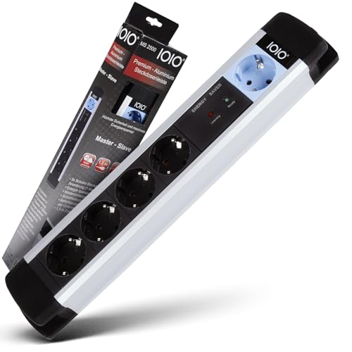 IOIO MS 2500 Steckdosenleiste 5-Fach | Energiesparende Mehrfachsteckdose mit Kindersicherung | Steckerleiste Überspannungsschutz mit 45° Anordnung | Mehrfachstecker mit 1,5 m Kabel | Power Strip