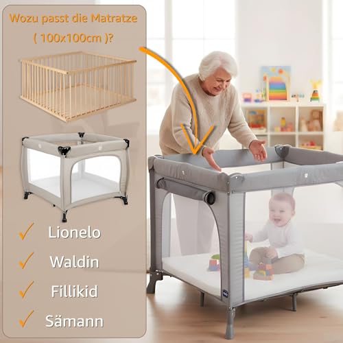 Laufstalleinlage 100x100 cm - Laufstall Laufgitter Baby Matratze Laufstallmatratze Laufgittereinlage aus Schaumstoff für Kinder Babymatratze Spielmatratze Oeko-Tex 100 x 100