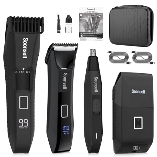 Beatslm Beard Trimmer+Groin & Body Hair Trimmer+foil Shaver+Nose & Ear Hair Trimmer 4 IN1 Men's Grooming Kit,Manscape Ball Trimmer for Men,with Travel Lock,Shed Toiletry Bag，LED Display