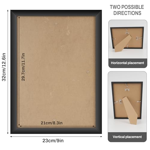 Set of 4 A4 Picture Frames 21 x 29,7 cm Black with Plexiglass – A4 Photo Frames for Wall or Table, Black Certificate Frames for Photos, Posters & Prints