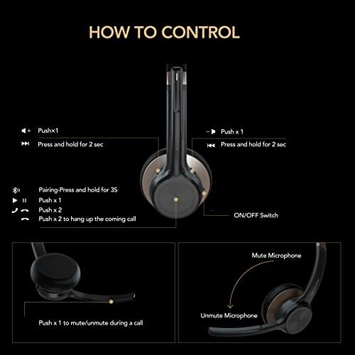 Nuroum HP30 Bluetooth Wireless Headset with Microphone, Handsfree Wireless or Wired On Ear Headset for PC/Mobile, 20m Range, Dongle Connection for Zoom/Skype, Conference/Office/Travel/Workout