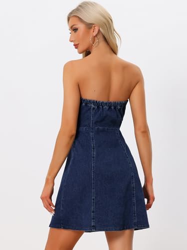 Image of Allegra K Women's Cowgirl Dress Strapless Jean Concert Outfits Western Sleeveless Denim Dresses