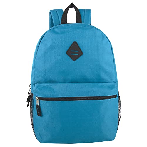 19 Inch School Backpacks With Mesh Side Pockets – Basic Large Solid Color Backpacks For Kids, Men, Women, Travel (Blue/Black) #TOP5
