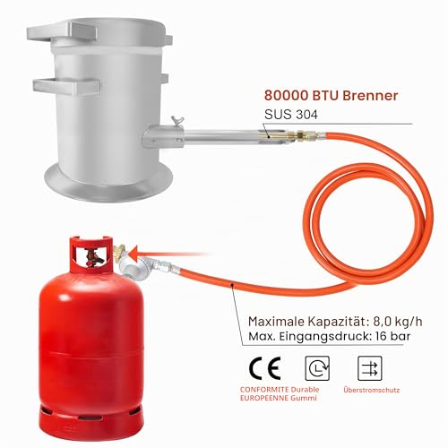 ILOKNZI 6 kg Propangas-Schmelzofen-Set, bis zu 1400 °C, aus Edelstahl-Fass, schmelzendes Metall, mit Graphit-Tiegel, Barrenform und Hochtemperatur-Handschuhen