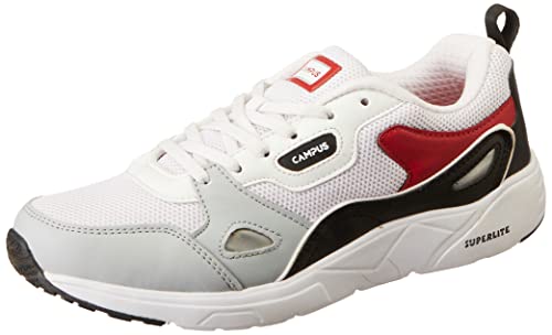 Campus Men's Wisdom Running Shoes WHT/BLK/RED -6 UK/India