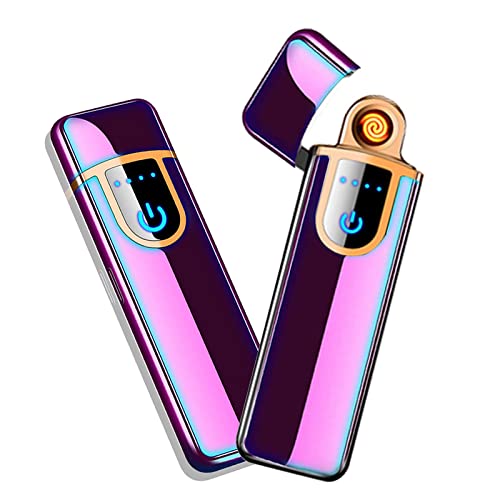 Electronic Lighter, Rainbow Ice Design Usb Rechargeable Lighter Touch Ignition Cycle Charging Lighter,Windproof Plasma Lighter For Men, Led Battery Indicator Flameless Lighter Boyfriends Father Gifts #TOP1