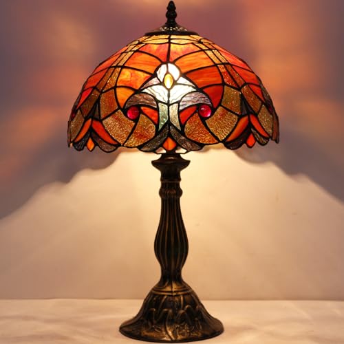 Image of WERFACTORY Tiffany Lamp Red Liaison Stained Glass Table Bedside Lamp